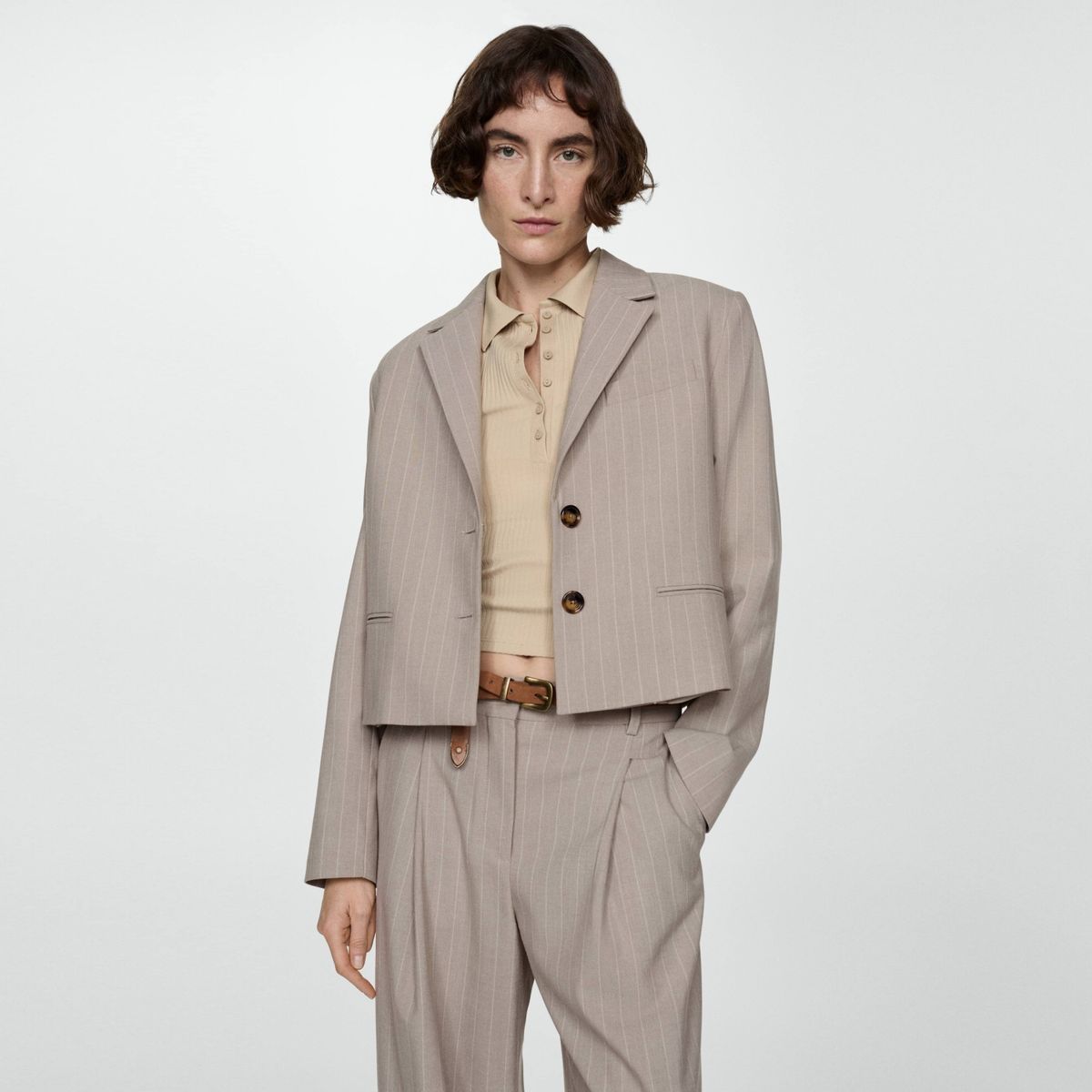 MANGO - Blazer Crop Raya Diplomática Mujer Mango
