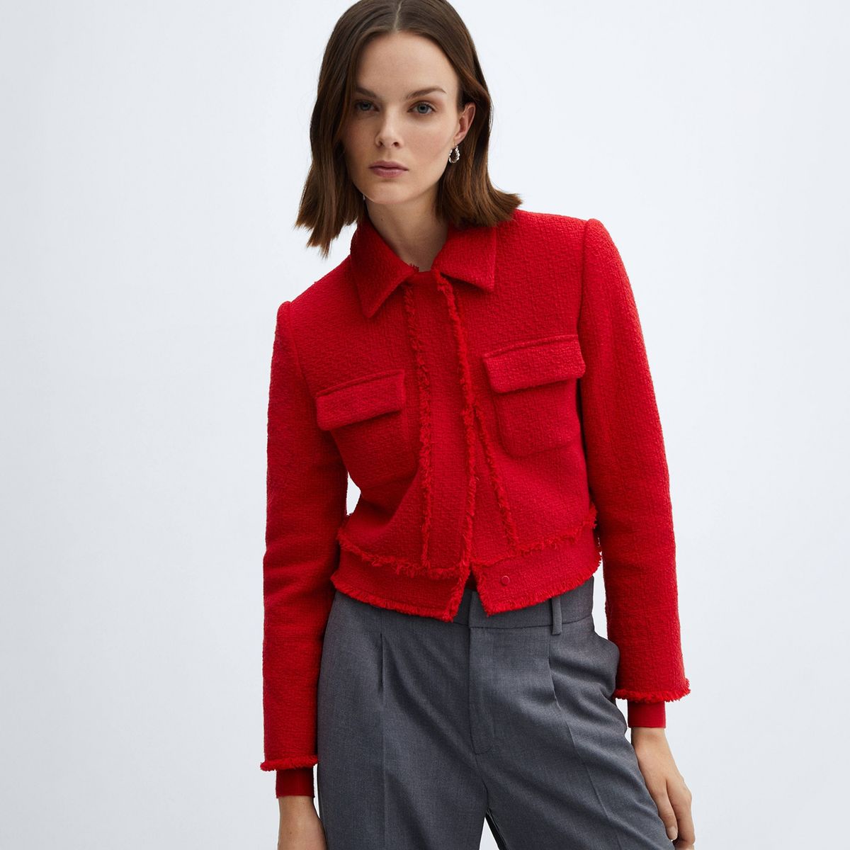 MANGO - Chaqueta Tweed Crop Mujer Mango