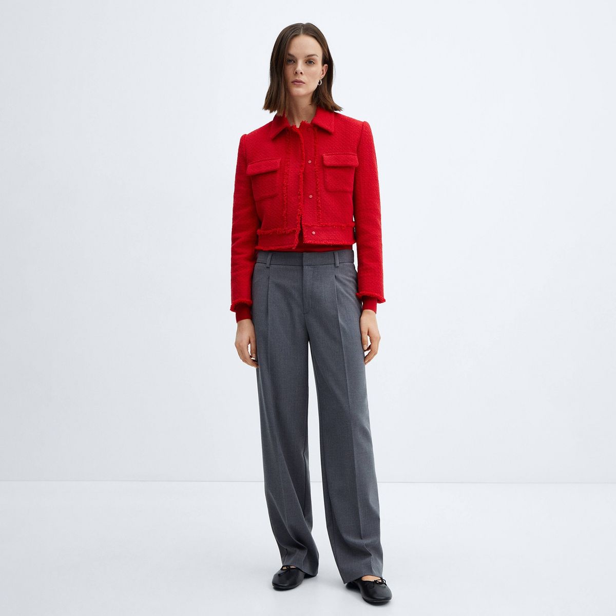 MANGO - Chaqueta Tweed Crop Mujer Mango