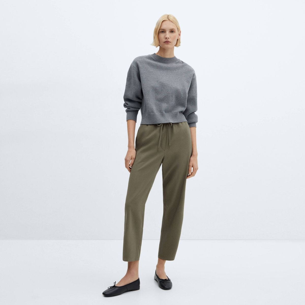 MANGO - Pantalón Recto Fluido Lazo Mujer Mango