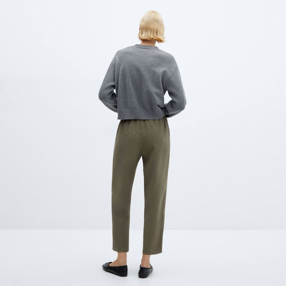 MANGO - Pantalón Recto Fluido Lazo Mujer Mango