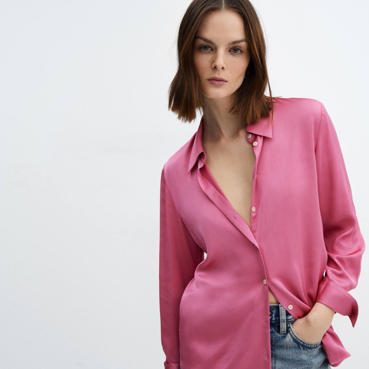 MANGO - Blusa Fluida Satinada Mujer Mango