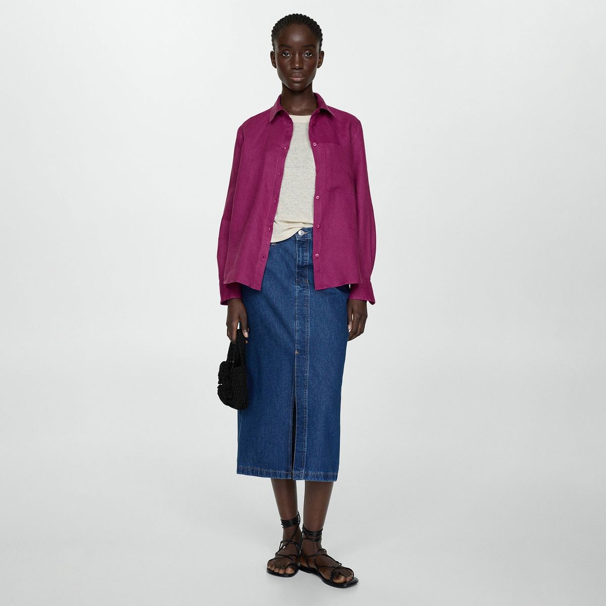 MANGO - Blusa 100% Lino Cuello Bolsillo Mujer Mango