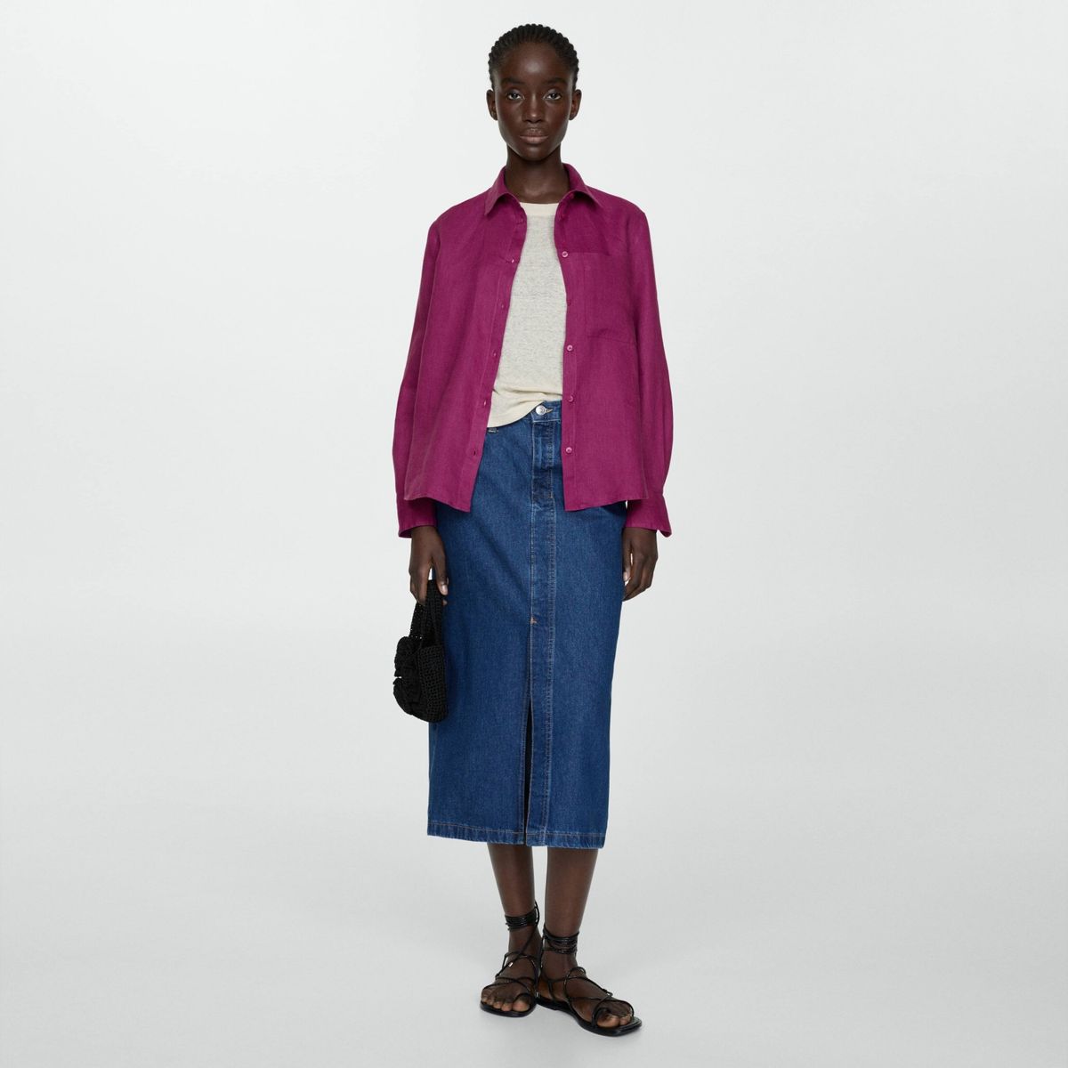 MANGO - Blusa 100% Lino Cuello Bolsillo Mujer Mango