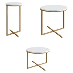 DECOCASA - Set 3 Mesas De Centro Volpi Gold