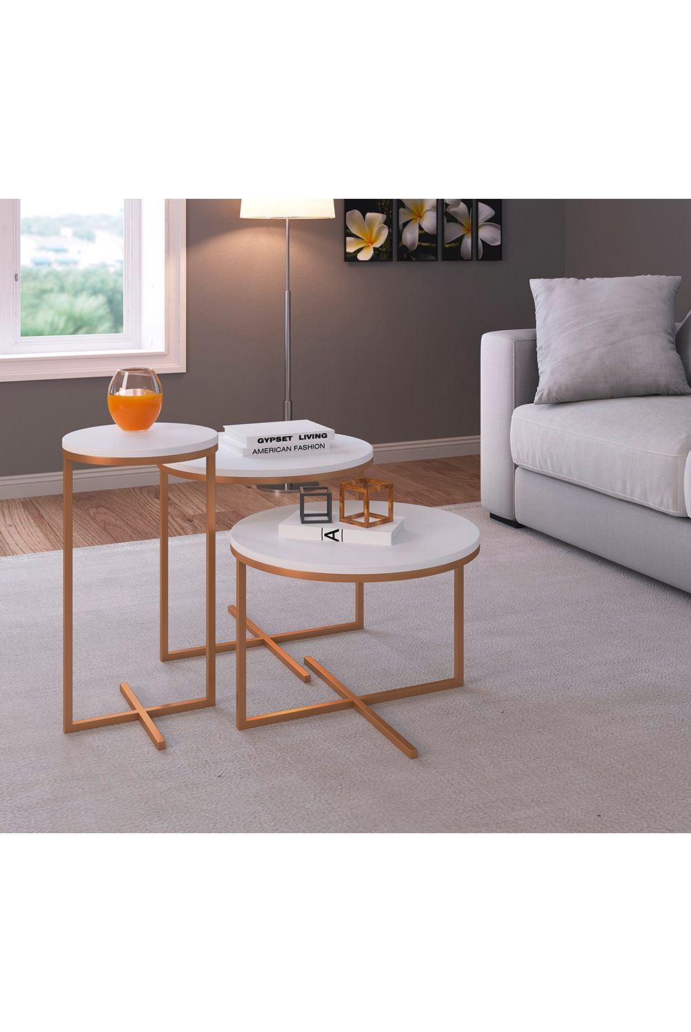 DECOCASA - Set 3 Mesas De Centro Volpi Gold Decocasa