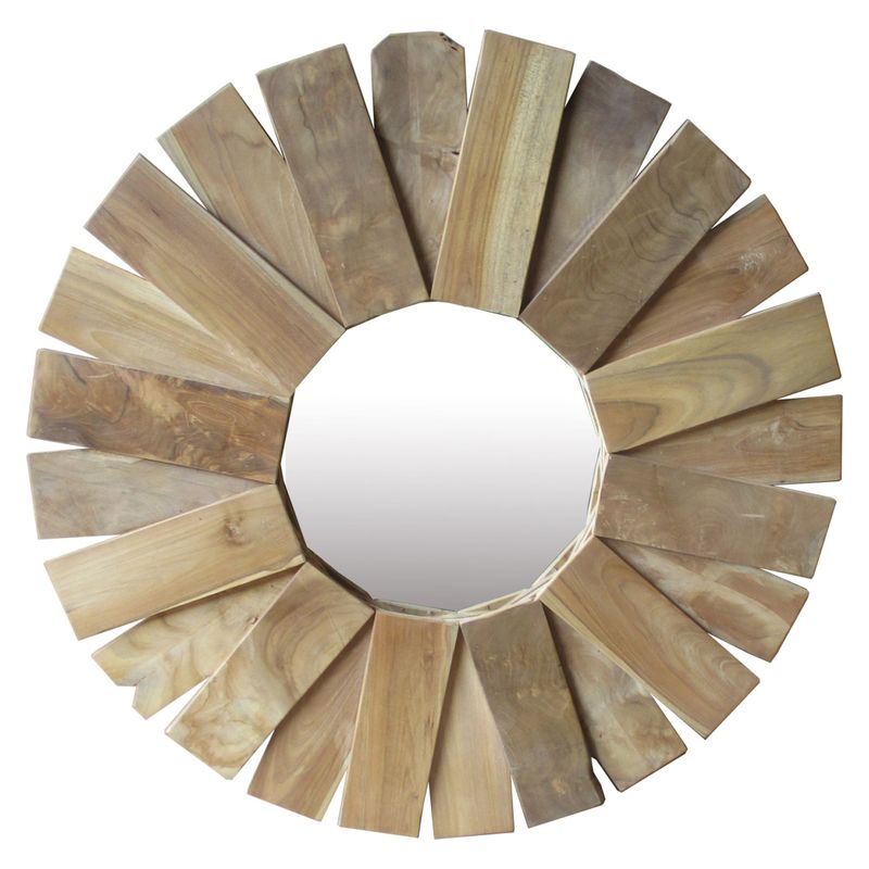 VEKKAHOME - Espejo De Pared Redondo Madera Teca 83 Cm Vekkahome