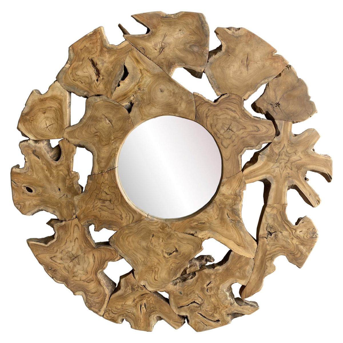 VEKKAHOME - Espejo De Pared Redondo Madera Teca 120 Cm Vekkahome