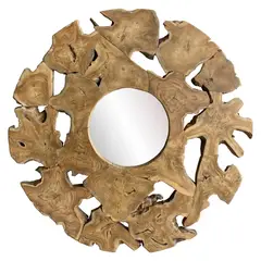 VEKKAHOME - Espejo De Pared Redondo Madera Teca 120 Cm