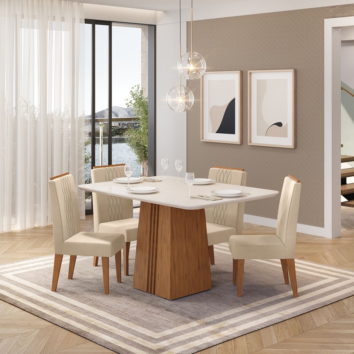VEKKAHOME - Juego De Comedor Italia Lia 4 Sillas Vekkahome
