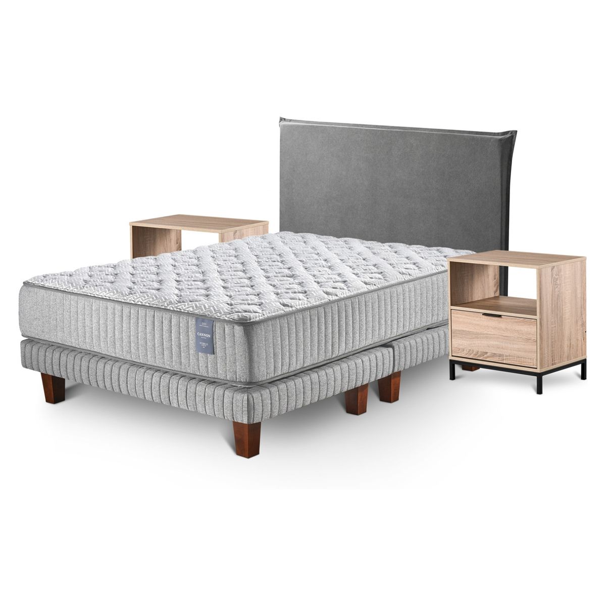 CANNON - Cama Europea Hybrid Visco King + Respaldo + 2 Veladores Cannon