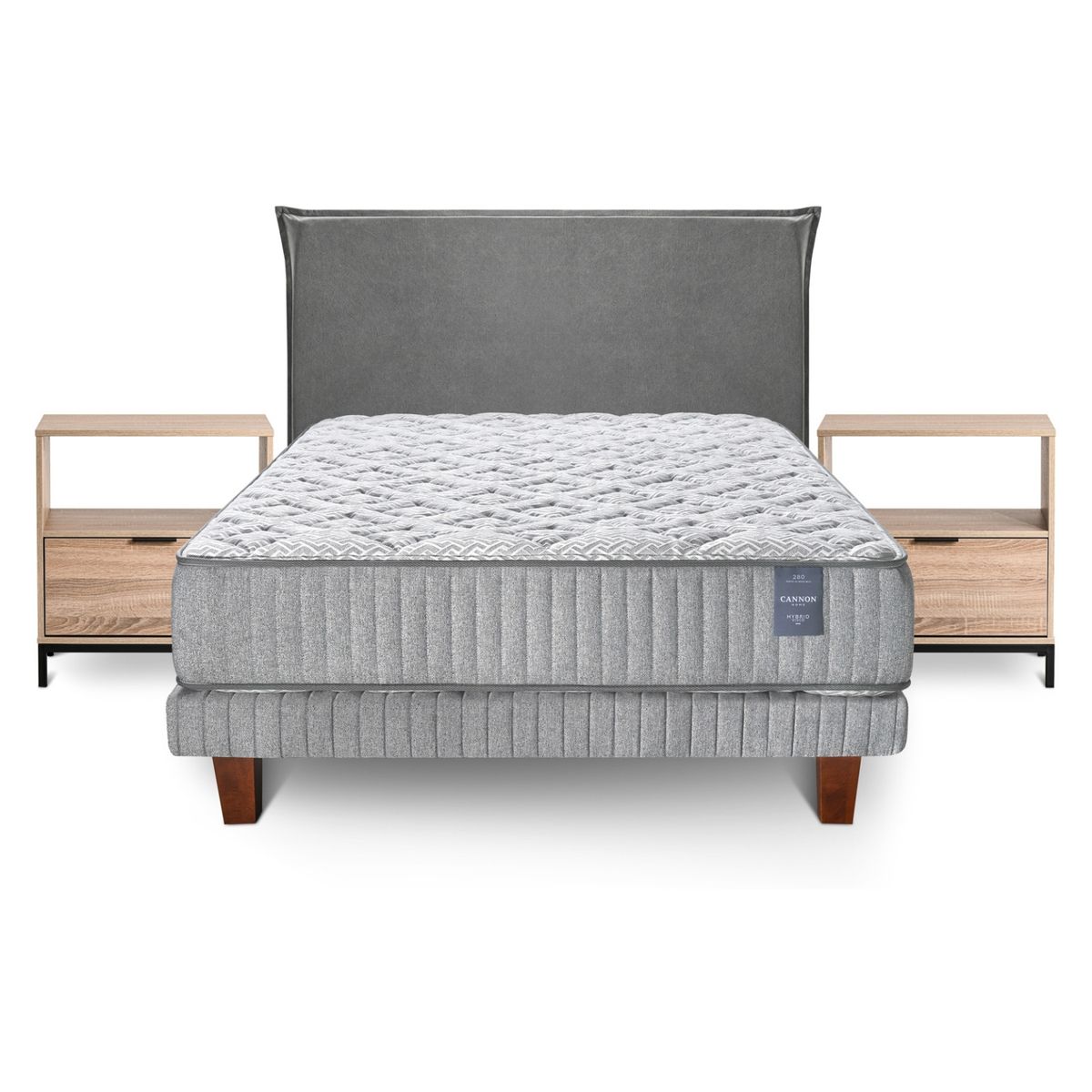 CANNON - Cama Europea Hybrid Visco King + Respaldo + 2 Veladores Cannon