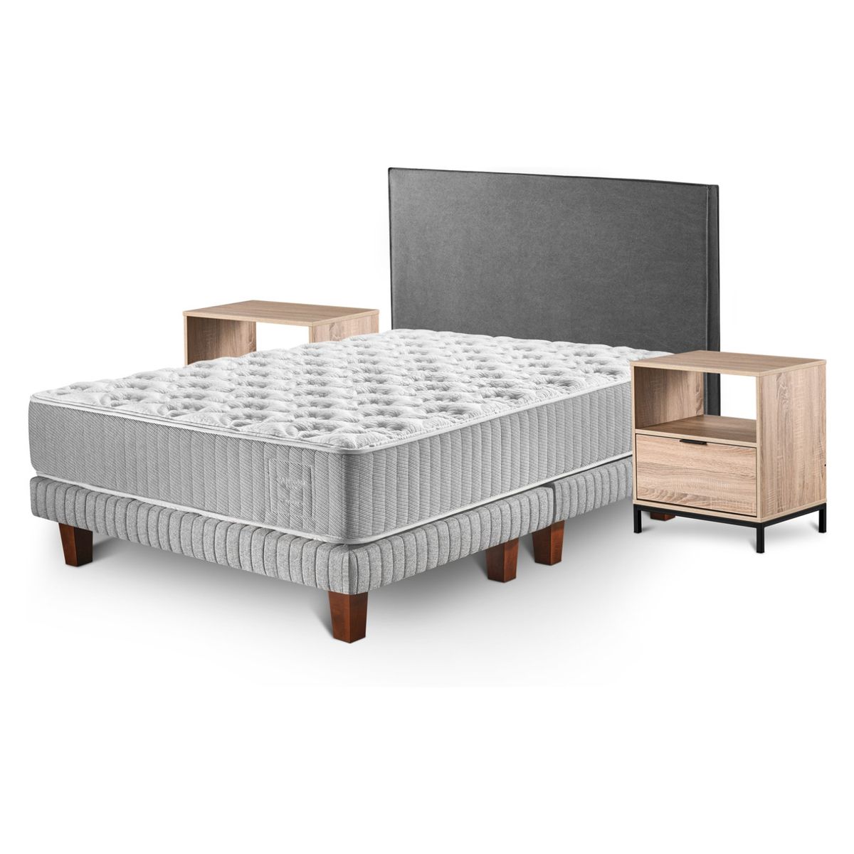 CANNON - Cama Europea Hybrid Cotton 2 Plazas + Respaldo + 2 Veladores Cannon