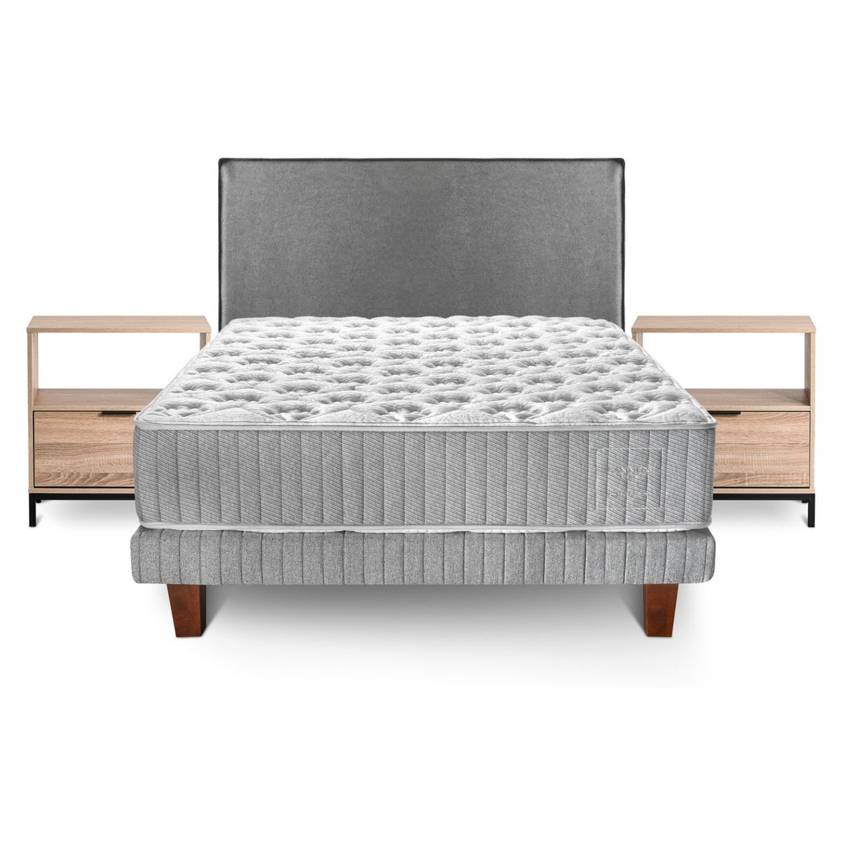 CANNON - Cama Europea Hybrid Cotton 2 Plazas + Respaldo + 2 Veladores Cannon