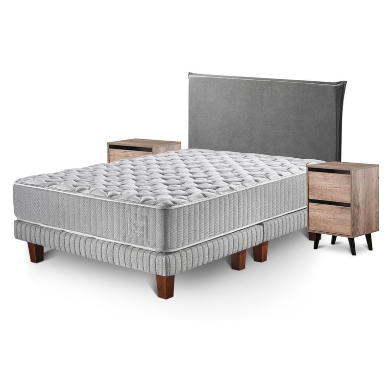 CANNON - Camas Europeas Hybrid Wool 2 Plazas + Respaldo + 2 Veladores Cannon
