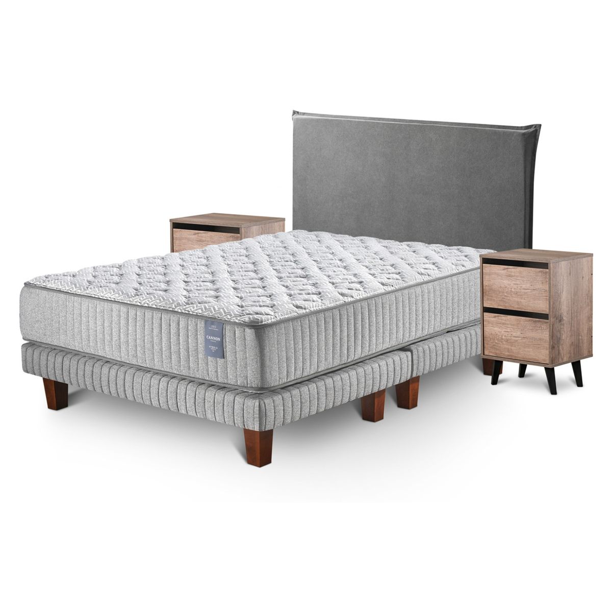 CANNON - Cama Europea Hybrid Visco King + Respaldo + 2 Veladores Cannon