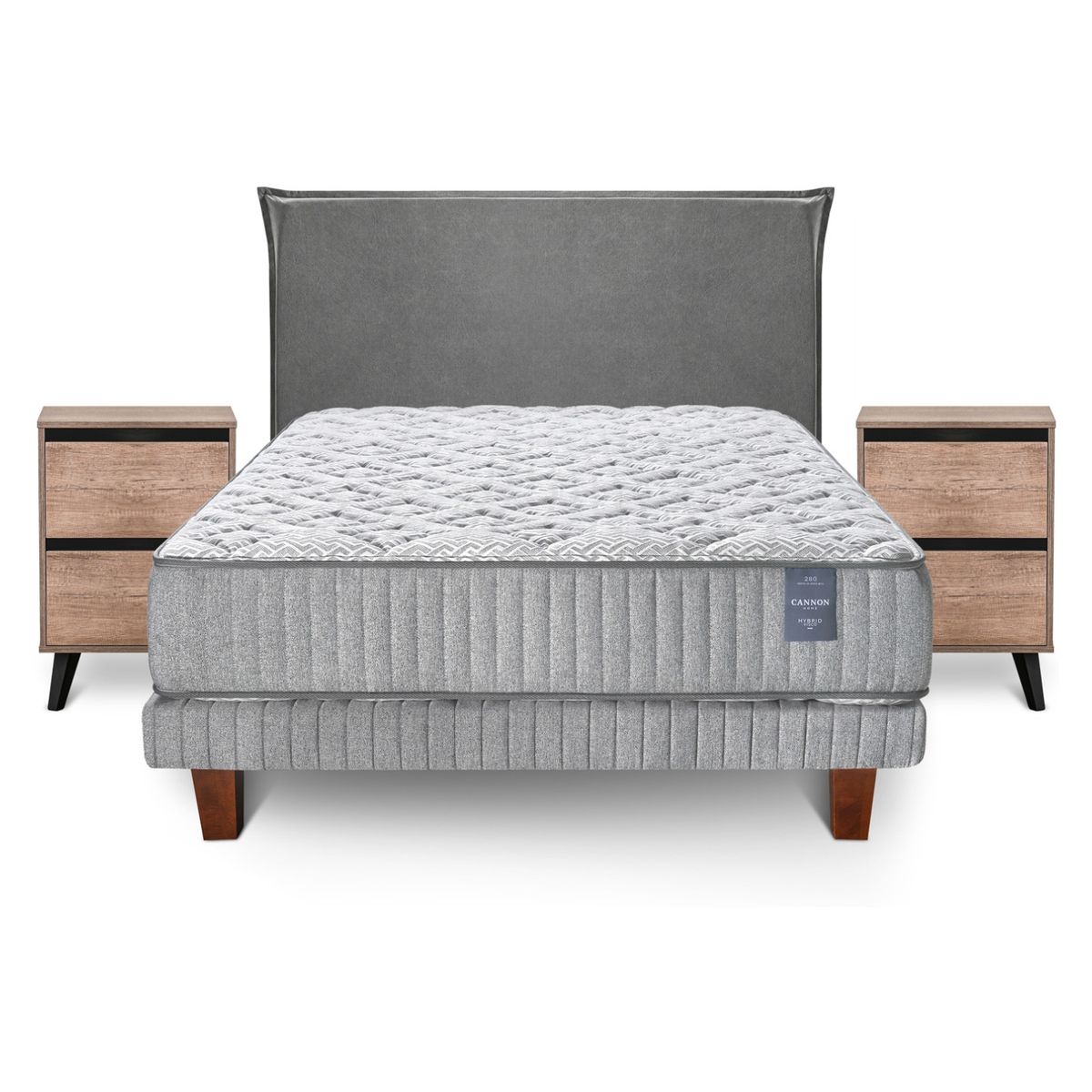 CANNON - Cama Europea Hybrid Visco King + Respaldo + 2 Veladores Cannon