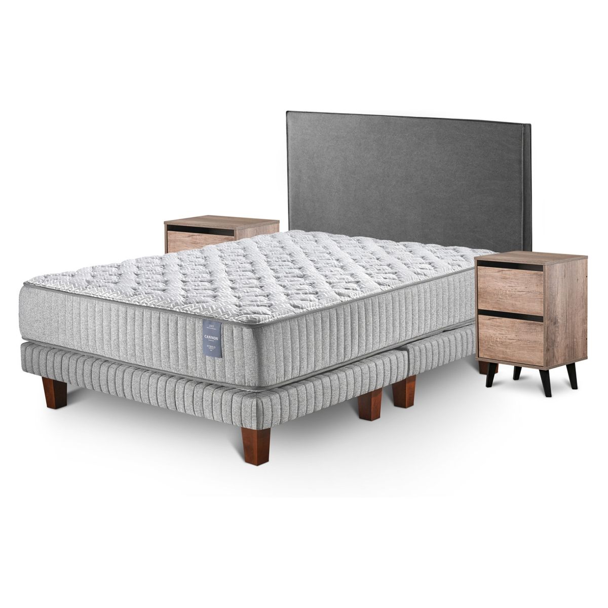 CANNON - Cama Europea Hybrid Visco King + Respaldo + 2 Veladores Cannon