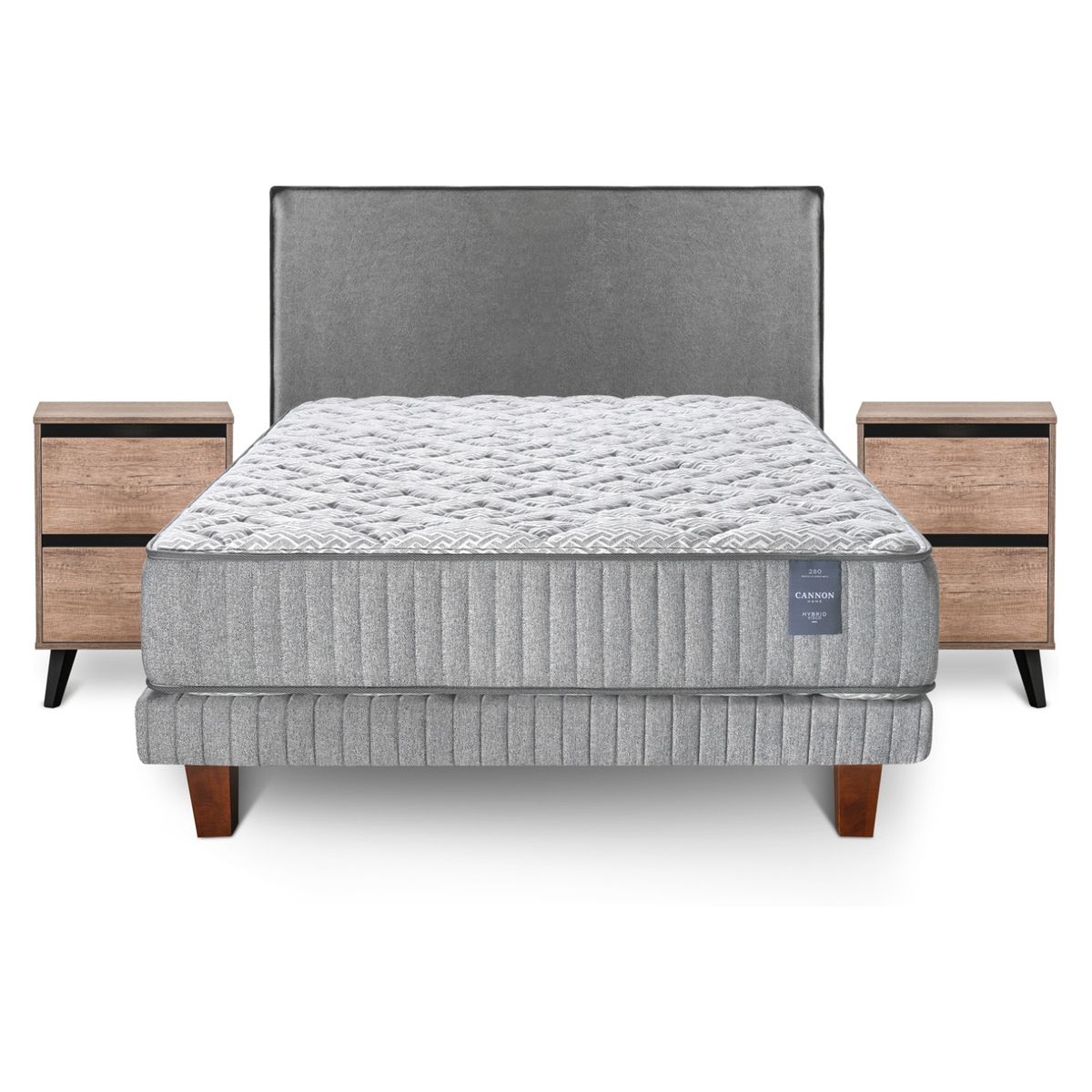 CANNON - Cama Europea Hybrid Visco King + Respaldo + 2 Veladores Cannon