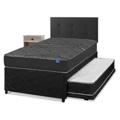 FLEX - Cama Nido Black 1.5 Plazas + Respaldo + 1 Velador