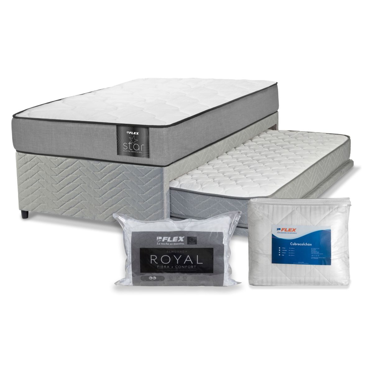 FLEX - Cama Nido Star 1.5 Plazas 105x200 Flex + Almohada Royal