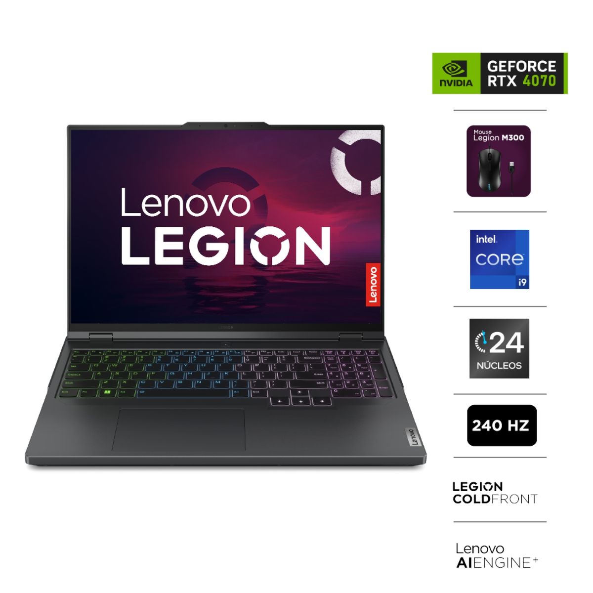 LENOVO - Notebook Gamer Legion Pro 5 Core i9-14900HX 32GB RAM 1TB SSD RTX 4070 8GB 16" 240Hz 500Nits + Mouse RGB Lenovo