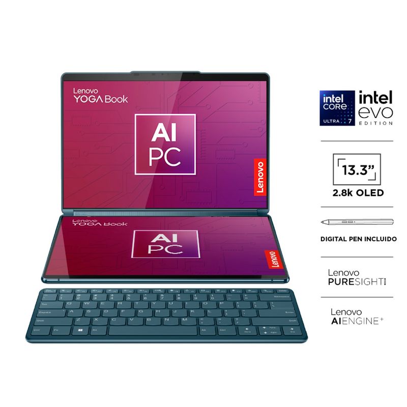 LENOVO - Yoga Book 9i Core Ultra 7 155U 32GB+1TB 13.3" 2.8K OLED 400N Touch + Intel EVO  Digital Pen 3 + Mouse + Tidal Teal Lenovo