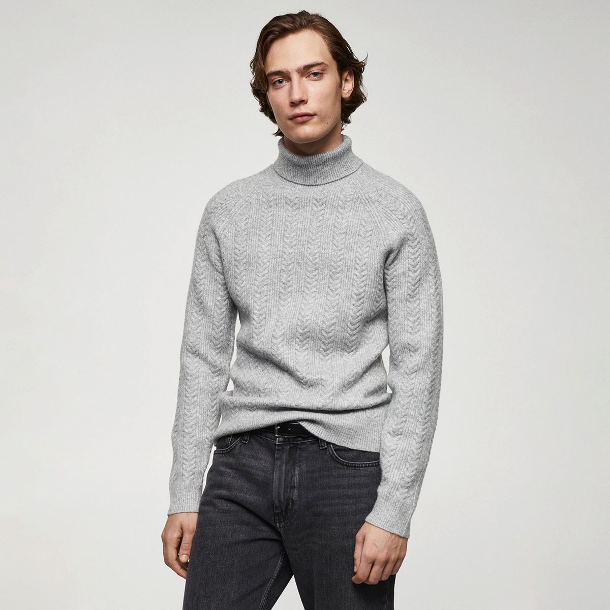 MANGO MAN - Sweater Trenzado Cuello Vuelto Hombre Mango Man