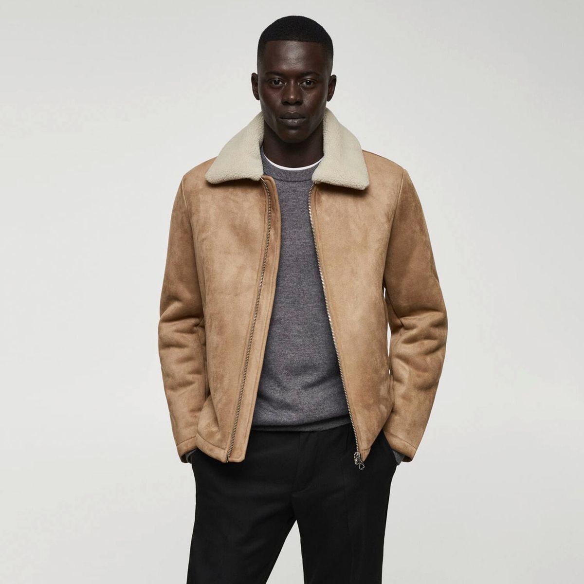MANGO MAN - Chaqueta Efecto Ante Borreguillo Hombre Mango Man