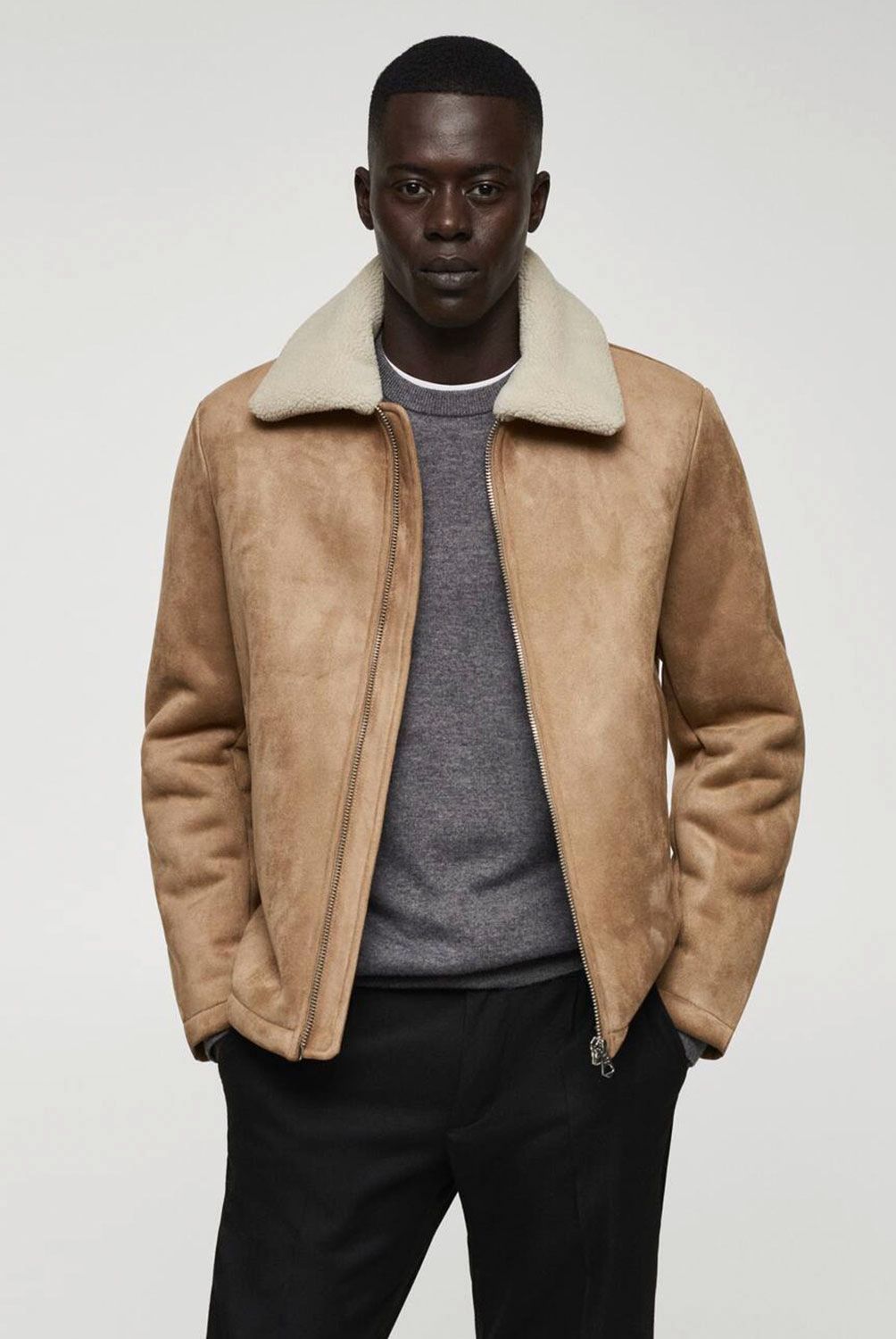 MANGO MAN - Chaqueta Efecto Ante Borreguillo Hombre Mango Man