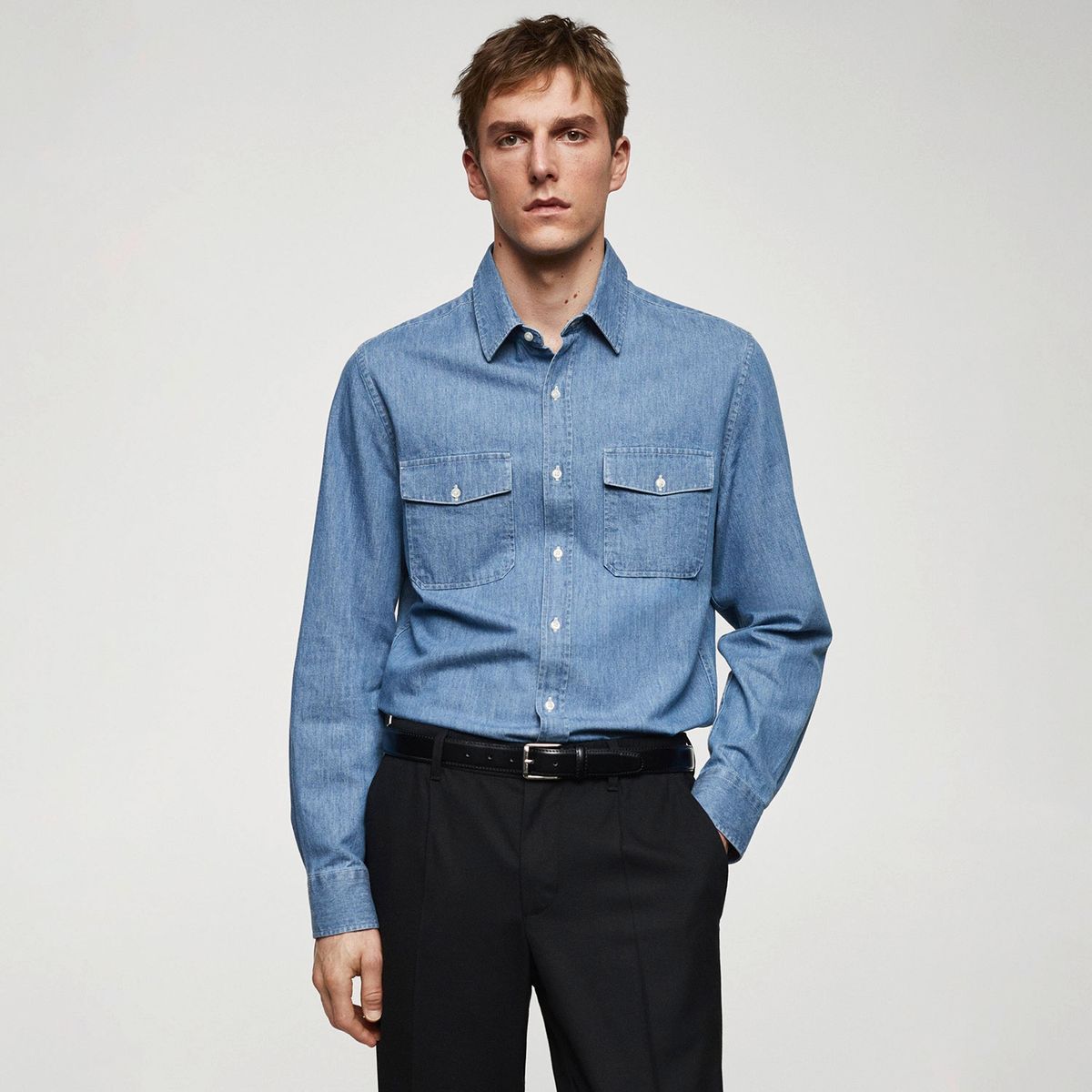 MANGO MAN - Camisa Denim Bolsillos Hombre Mango Man