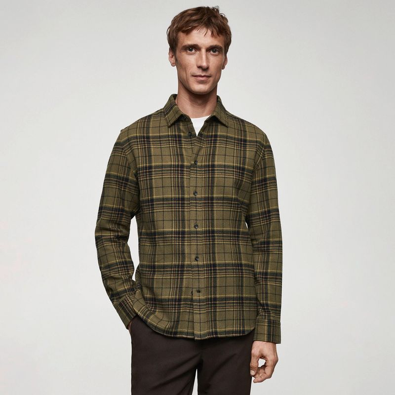 MANGO MAN - Camisa Regular Fit Franela Cuadros Hombre Mango Man