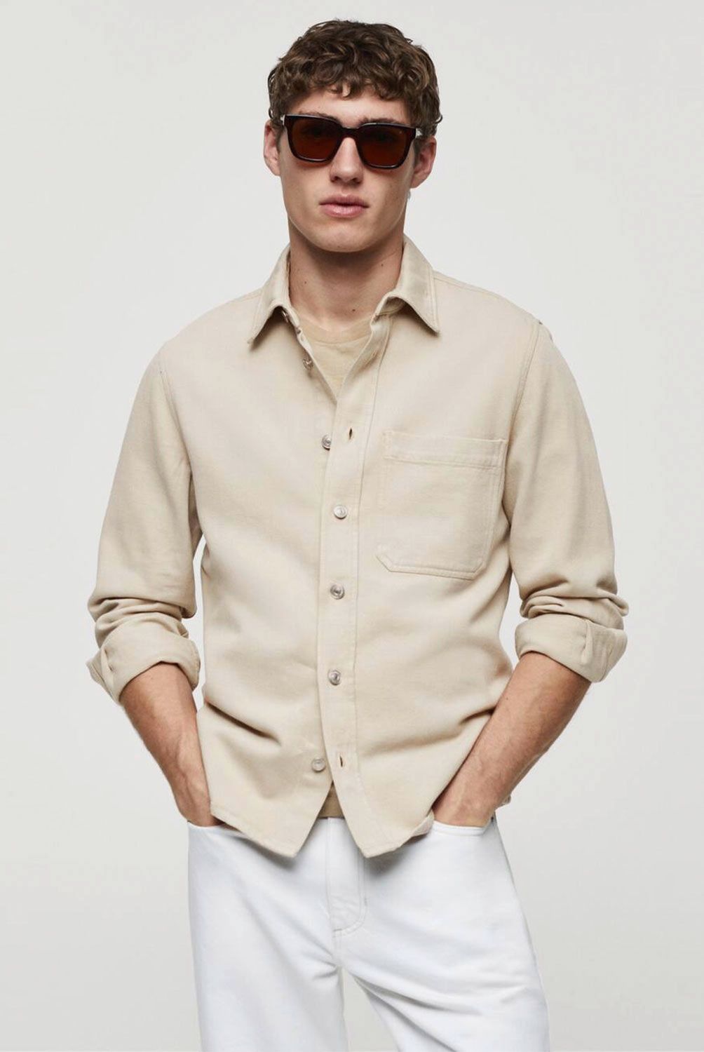 MANGO MAN - Sobrecamisa Regular Fit Mezcla Lino Hombre Mango Man