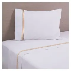 MASHINI - Sábana Bordada 144 Hilos 1.5 Plaza Line Beige