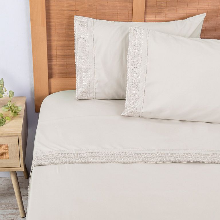 Juego De Sábanas Mf Broderie 2 Plazas Beige