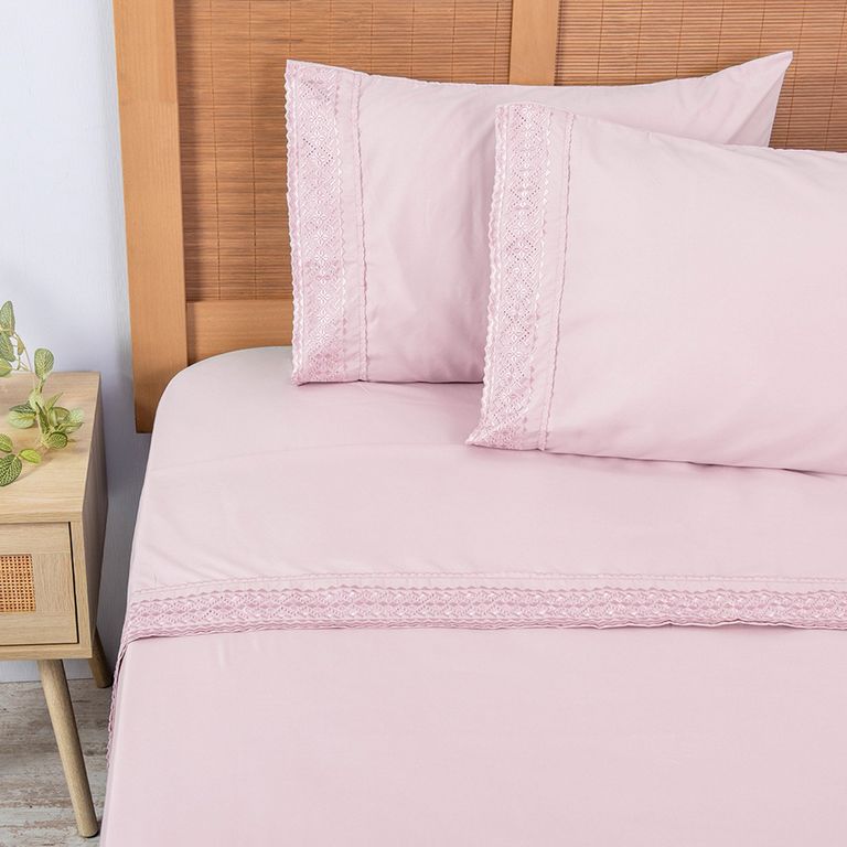Juego De Sábanas Mf Broderie 2 Plazas Rosado