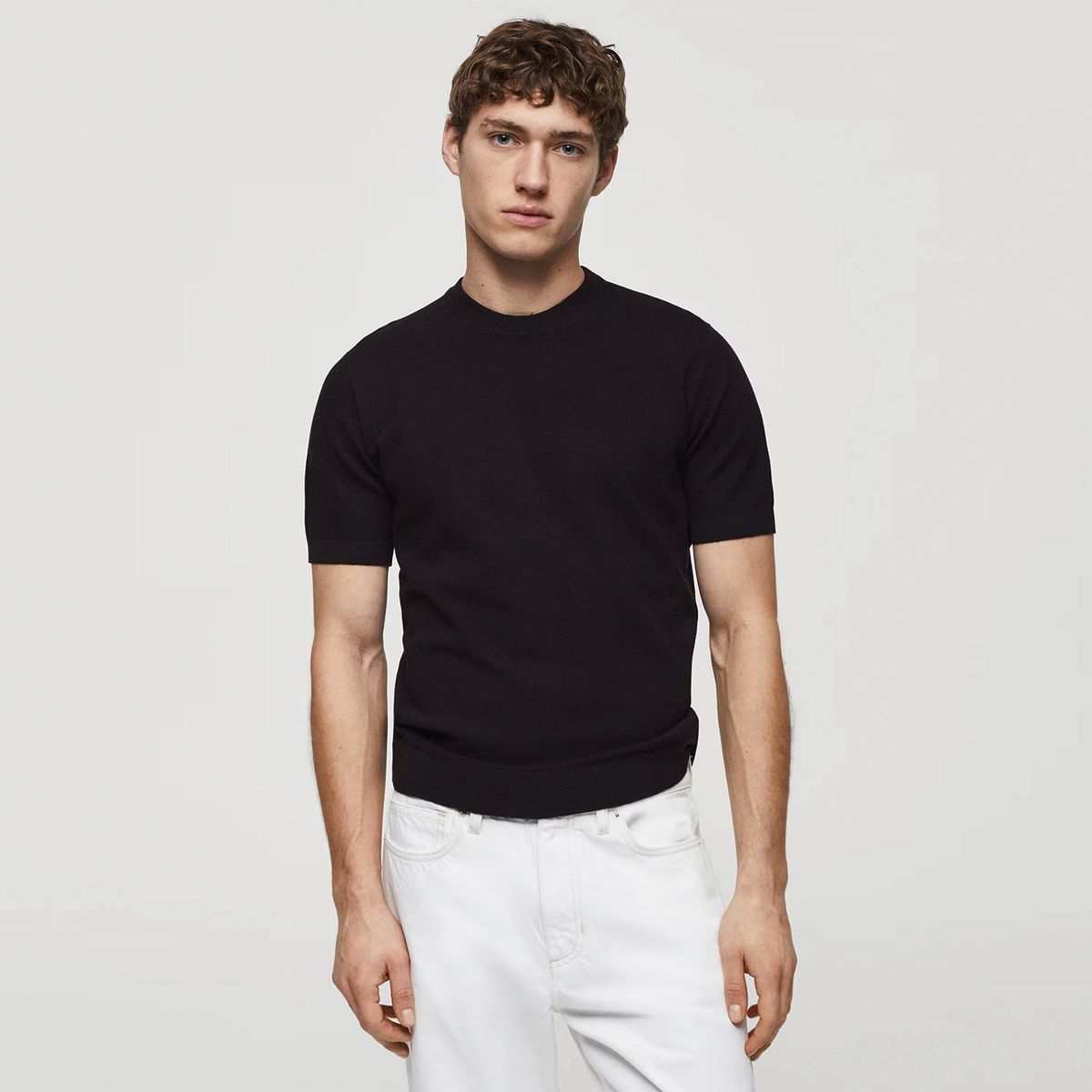 MANGO MAN - Polera Punto Algodón Estructura Hombre Mango Man