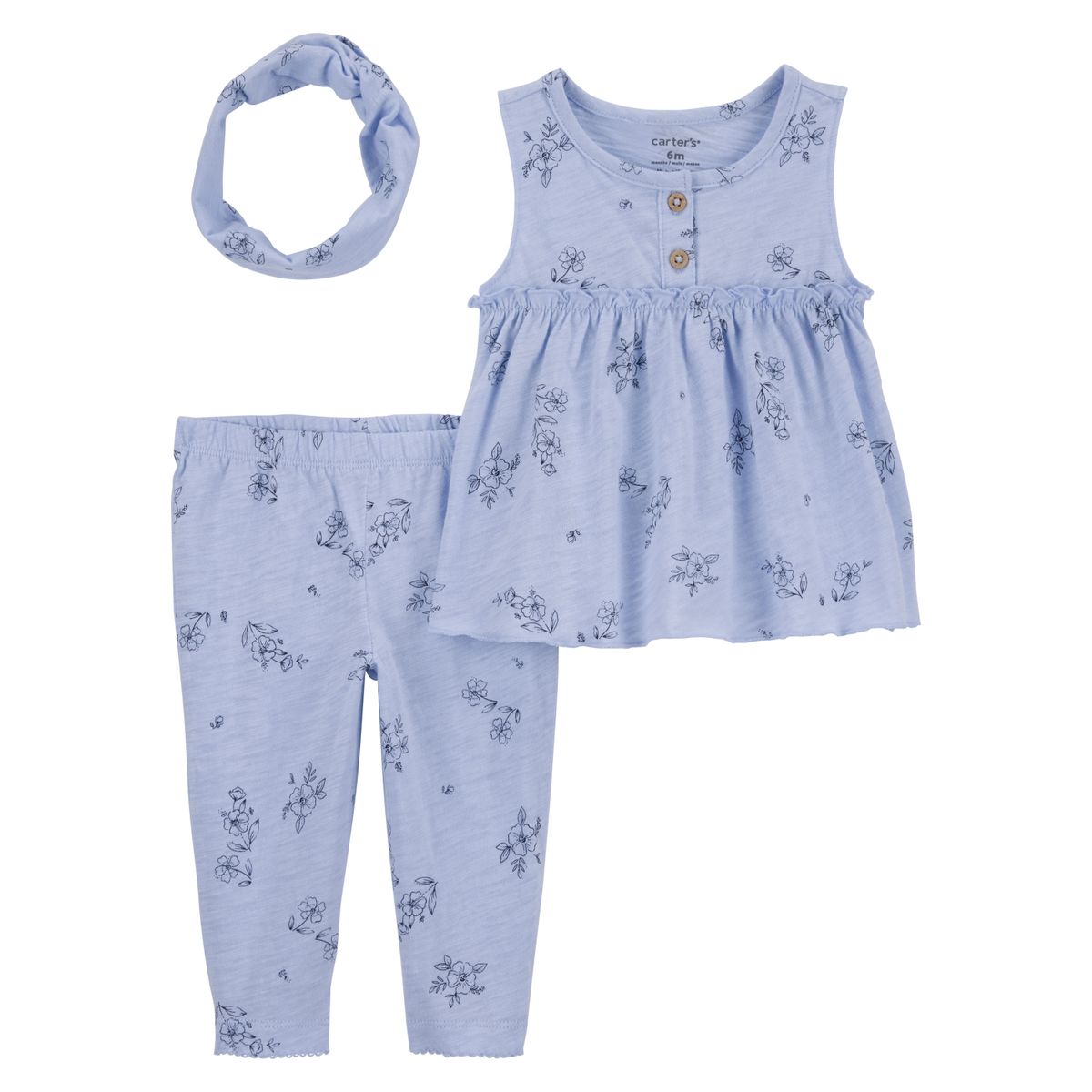 CARTER'S - Conjunto 3 Piezas Polera, Calza y Cintillo Bebé Niña Carter's