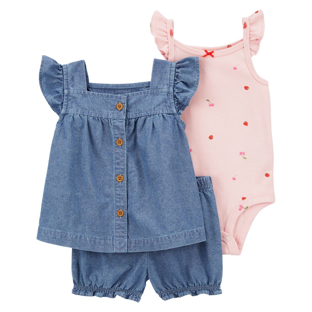 CARTER'S - Conjunto 3 Piezas Blusa, Body y Short Bombacho Bebé Niña Carter's