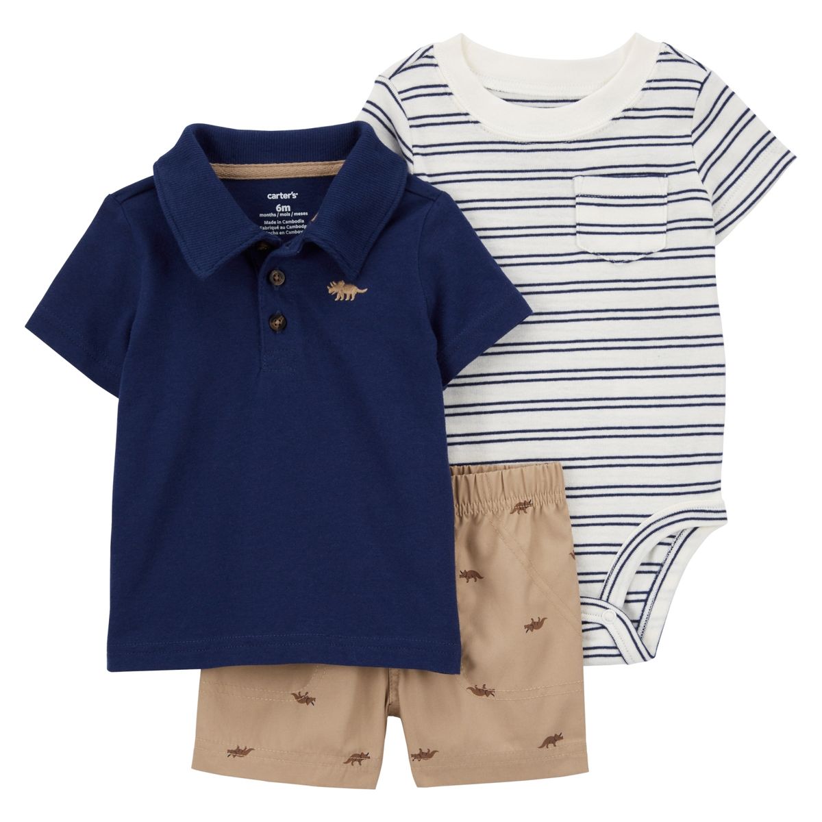 CARTER'S - Conjunto 3 Piezas Polera, Body y Short Bebé Niño Carter's