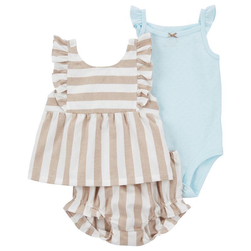 CARTER'S - Conjunto 3 Piezas Blusa, Body y Short Bombacho Bebé Niña Carter's