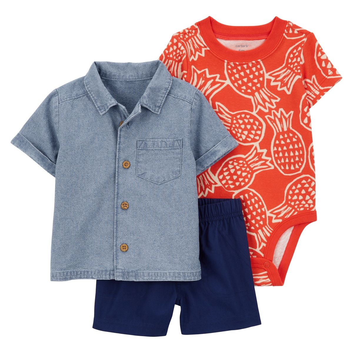 CARTER'S - Conjunto 3 Piezas Camisa, Body y Short Bebé Niño Carter's