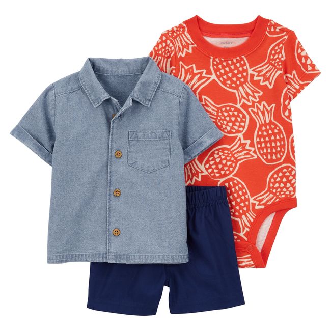 CARTER'S - Conjunto 3 Piezas Camisa, Body y Short Bebé Niño Carter's