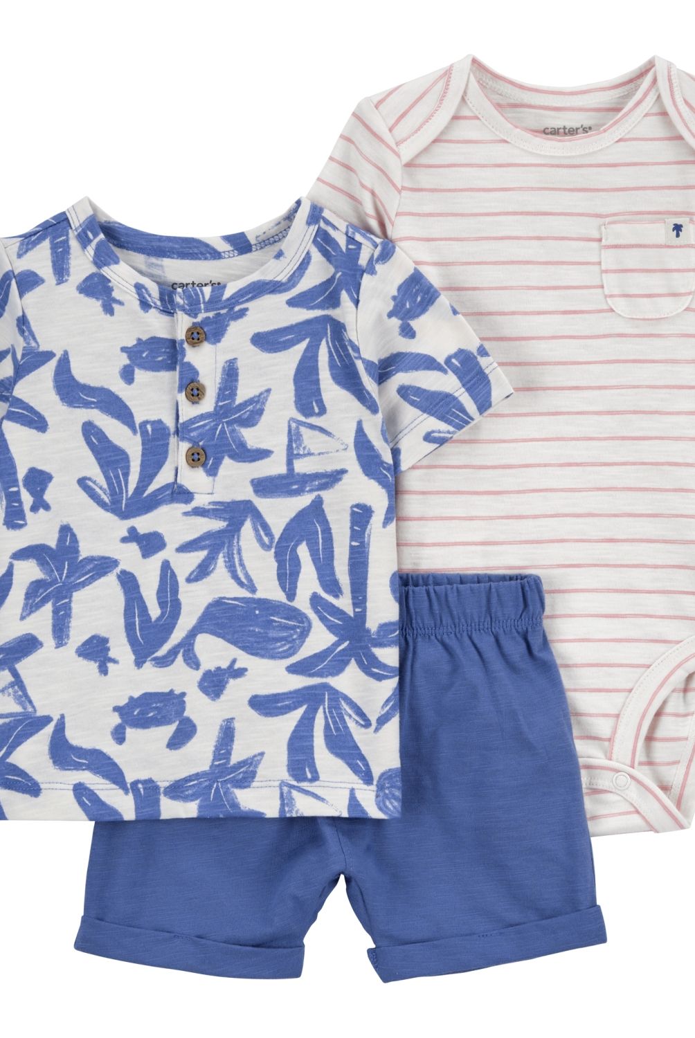 CARTER'S - Conjunto 3 Piezas Polera, Body y Short Bebé Niño Carter's