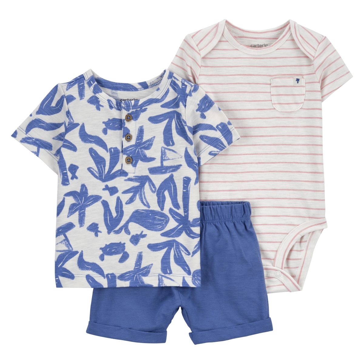 CARTER'S - Conjunto 3 Piezas Polera, Body y Short Bebé Niño Carter's
