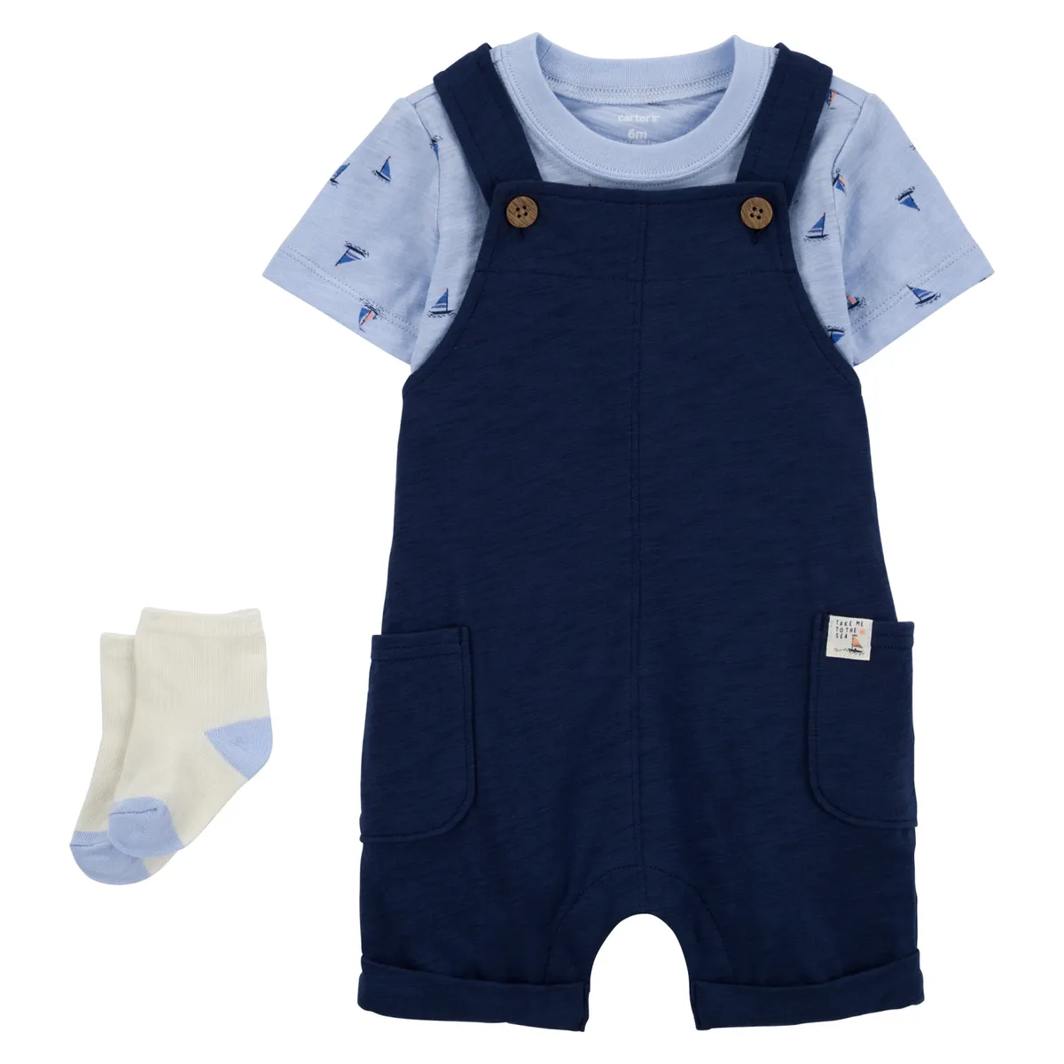 CARTER'S - Conjunto 3 Piezas Polera, Jardinera y Calcetines Bebé Niño Carter's