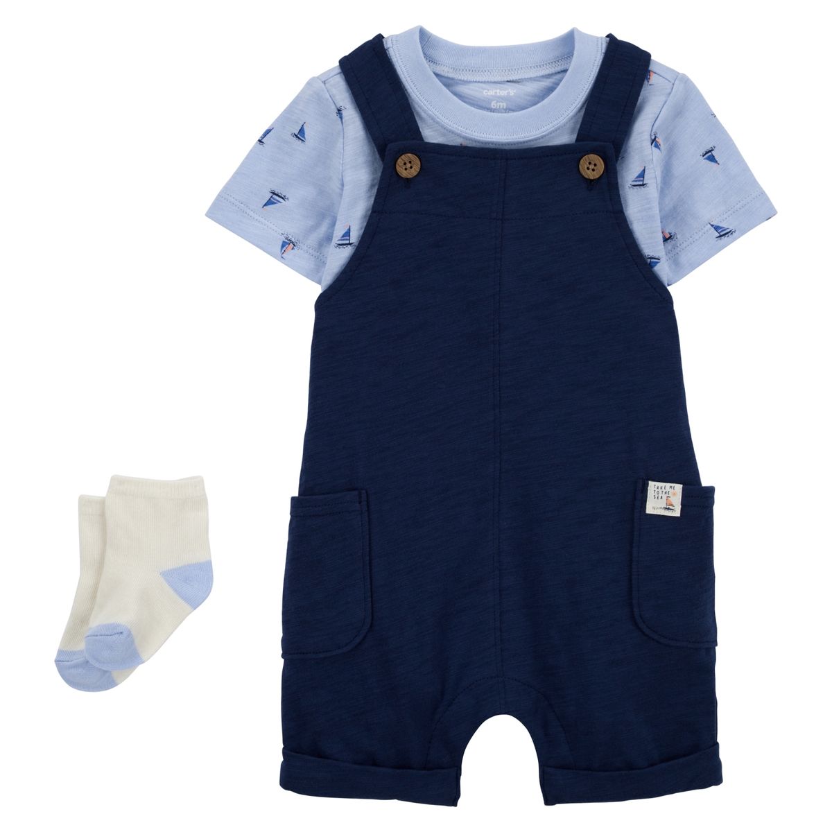 CARTER'S - Conjunto 3 Piezas Polera, Jardinera y Calcetines Bebé Niño Carter's