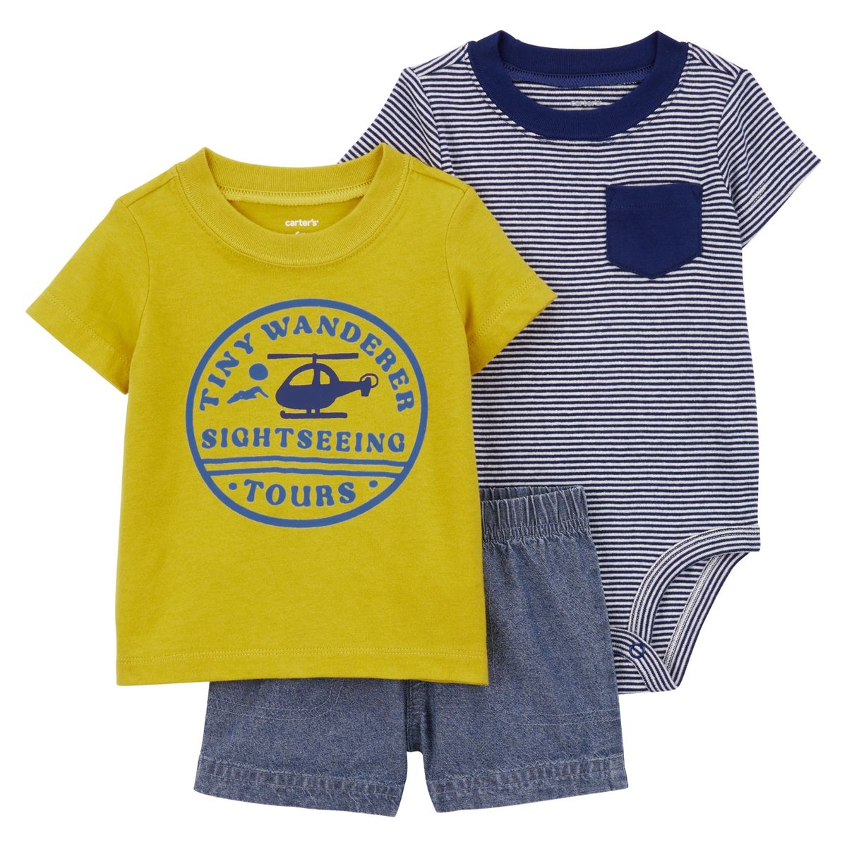 CARTER'S - Conjunto 3 Piezas Polera, Body y Short Bebé Niño Carter's