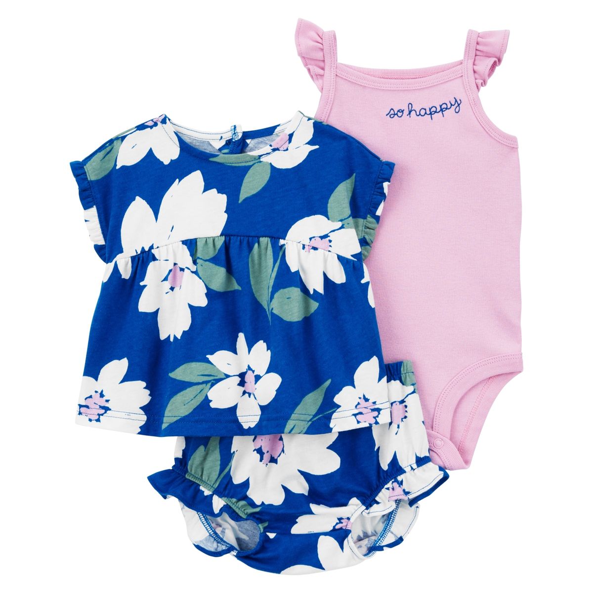 CARTER'S - Conjunto 3 Piezas Polera, Body y Short Bombacho Bebé Niña Carter's