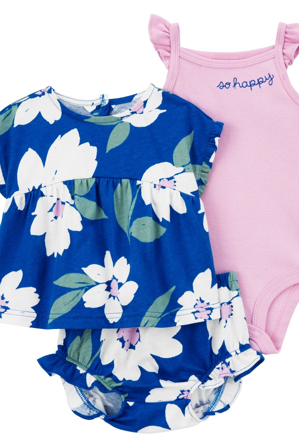CARTER'S - Conjunto 3 Piezas Polera, Body y Short Bombacho Bebé Niña Carter's